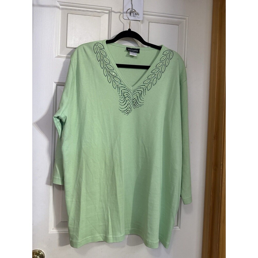 Get Lucky U.S.A. women’s plus size rhinestone tunic top (mint/green) 2X